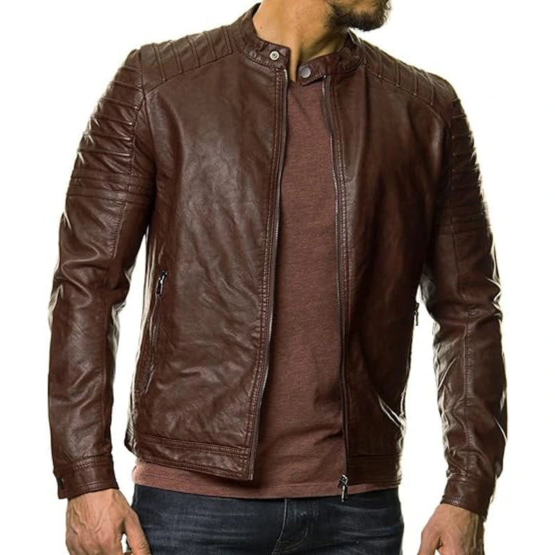 Quilted Brown Biker Leather Jacket