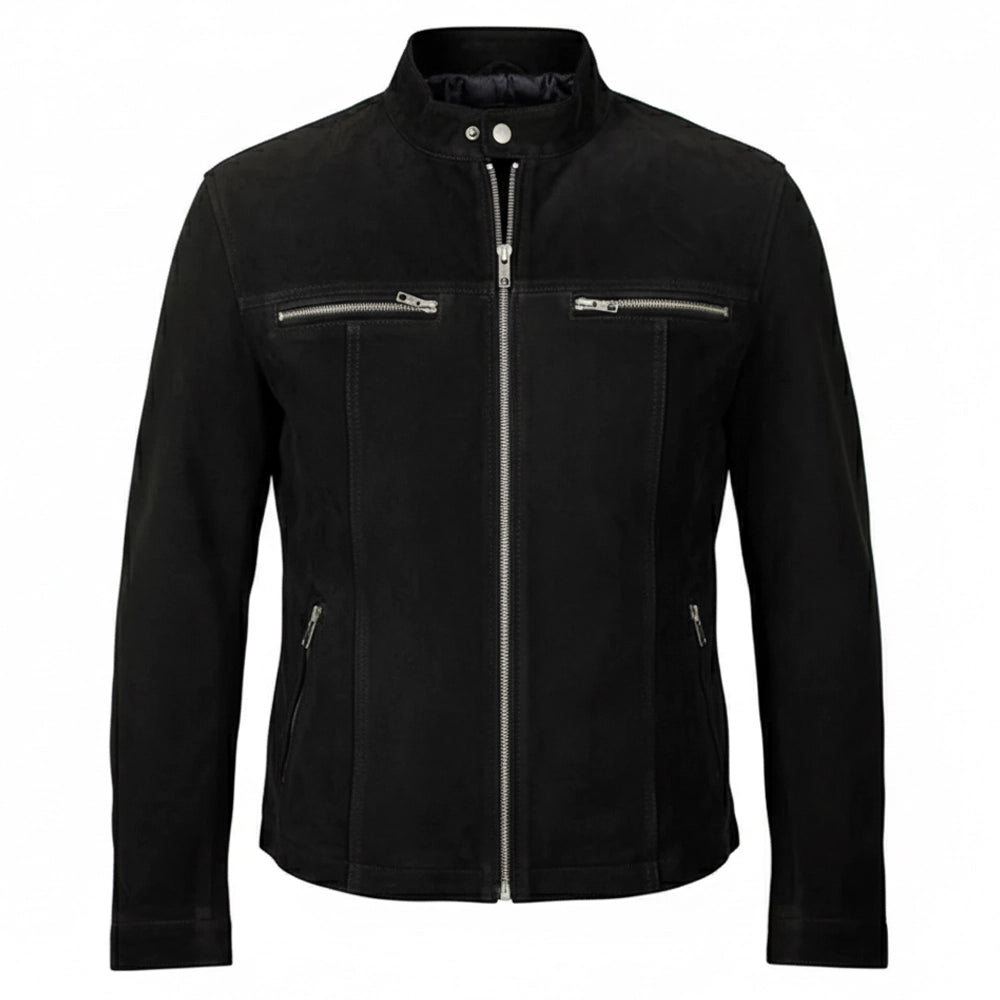 Black Biker Suede Leather Jacket
