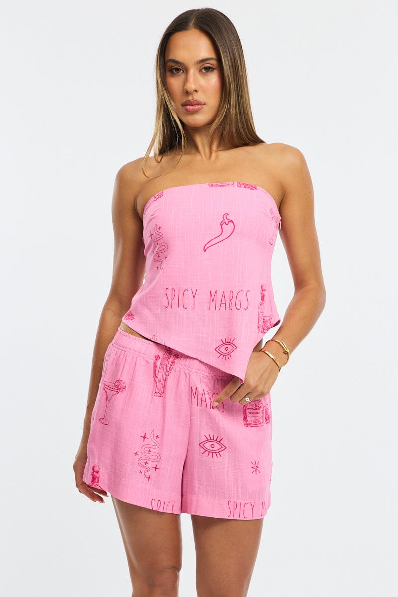 Pink Abstract Relaxed Shorts High Rise