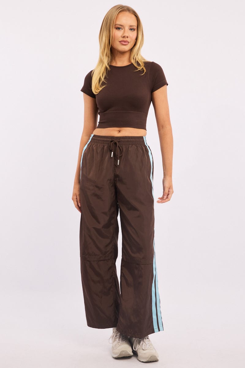 Brown Track Pants Side Stripe